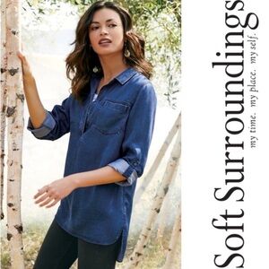 Soft Surroundings Boulevard Big Shirt in Denim Blue Lyocell oversized size small